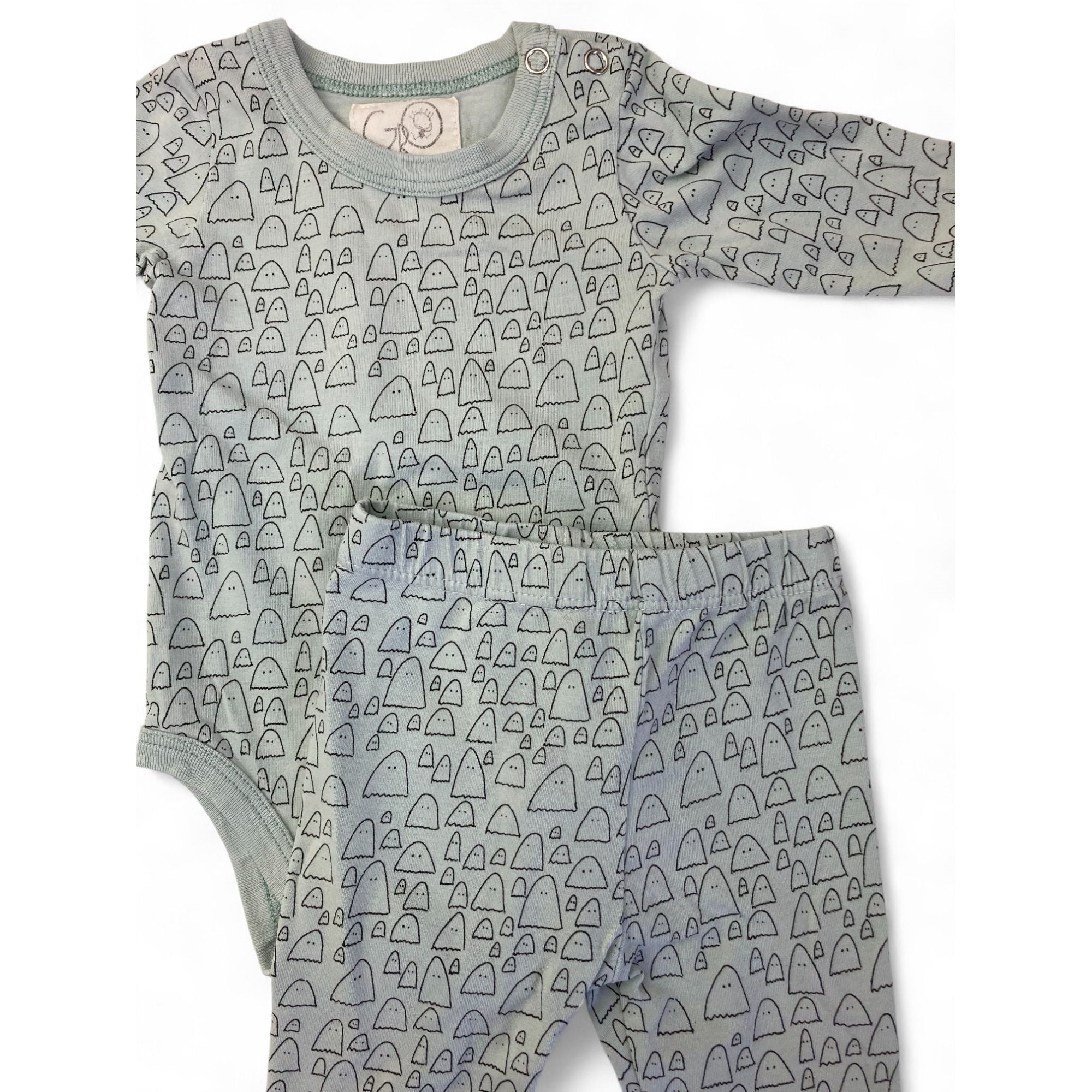 1-2M Mint Green & Black Ghost Print Bodysuit & Leggings - Gro
