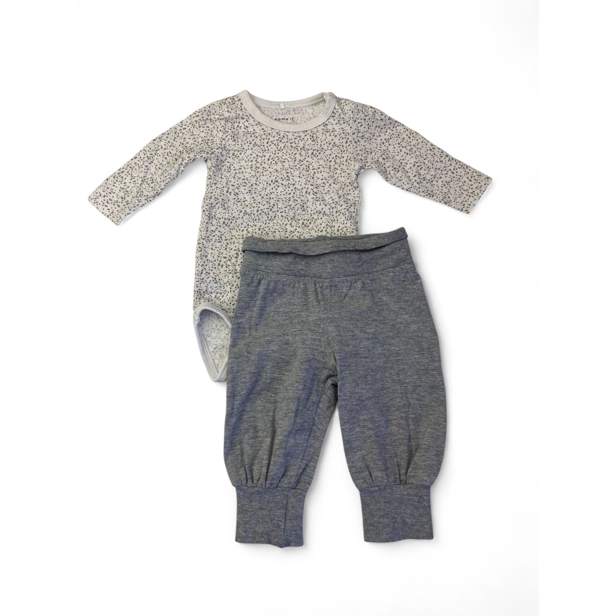 1-2M White Speckled Bodysuit & Grey Leggings - Name It