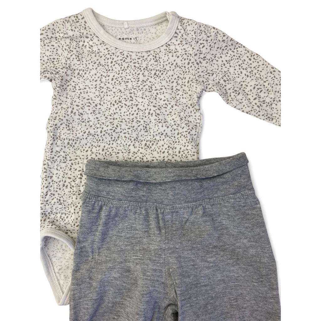 1-2M White Speckled Bodysuit & Grey Leggings - Name It
