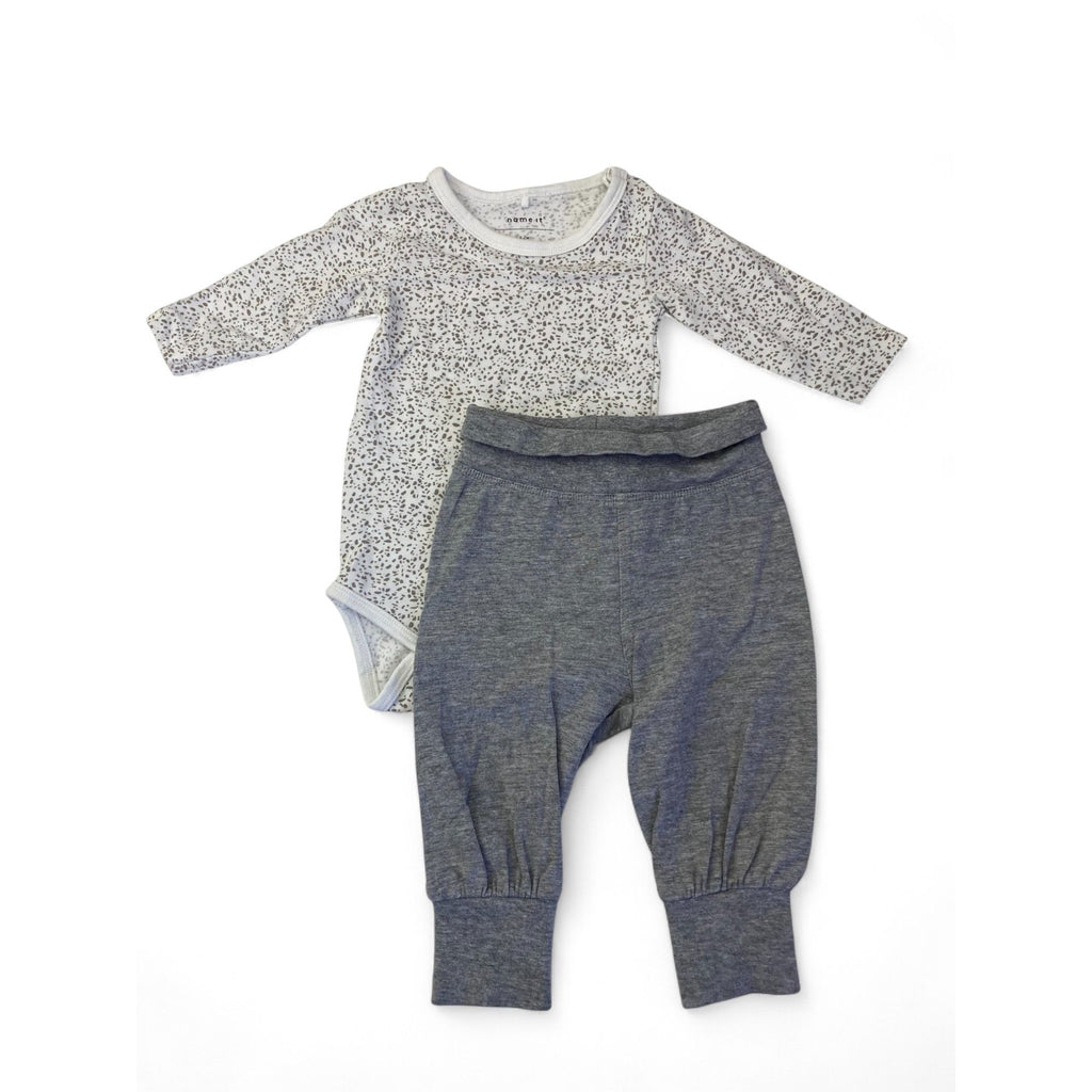 1-2M White Speckled Bodysuit & Grey Leggings - Name It