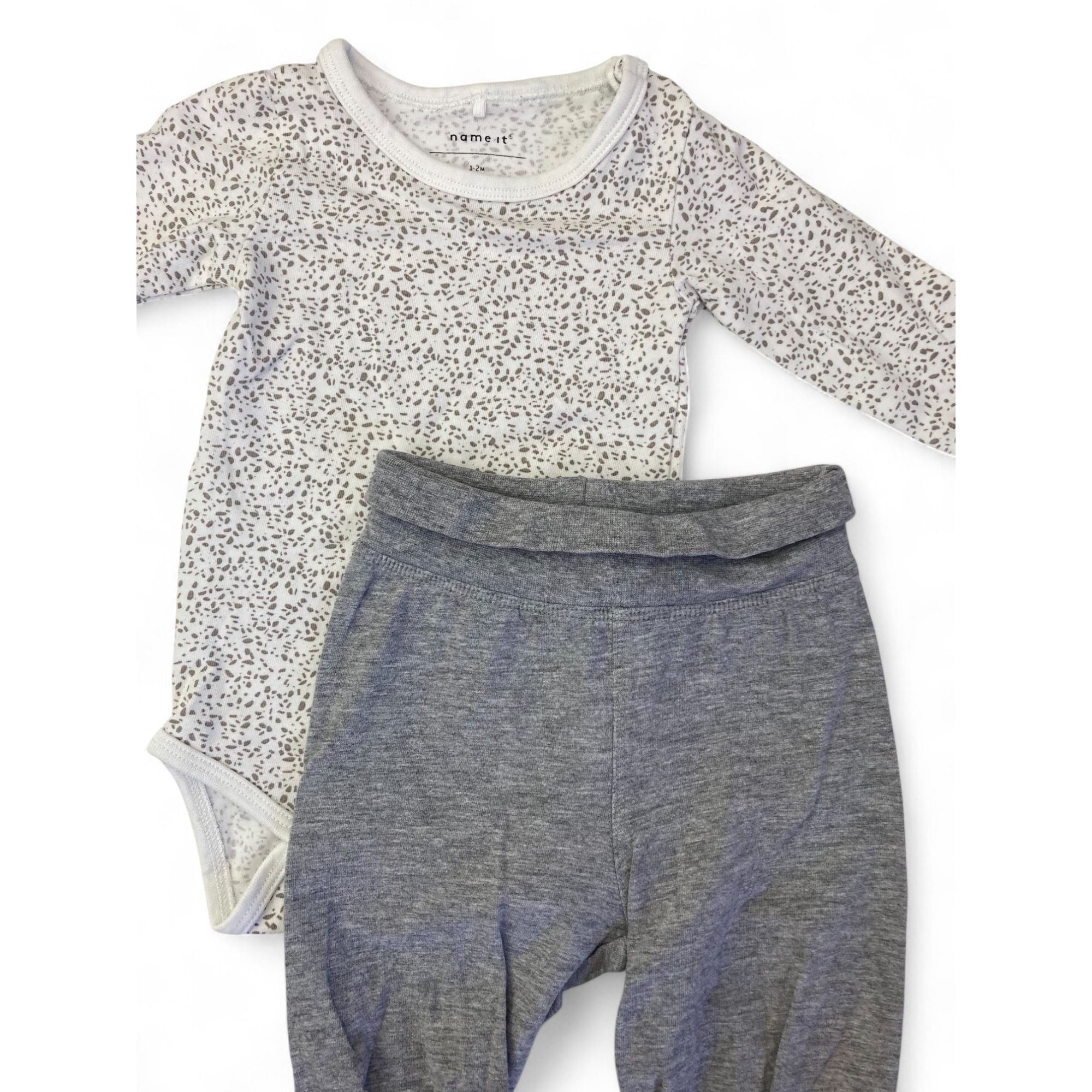 1-2M White Speckled Bodysuit & Grey Leggings - Name It