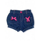 0-3M Blue Denim Shorts With Pink Bows - Cuddlesome