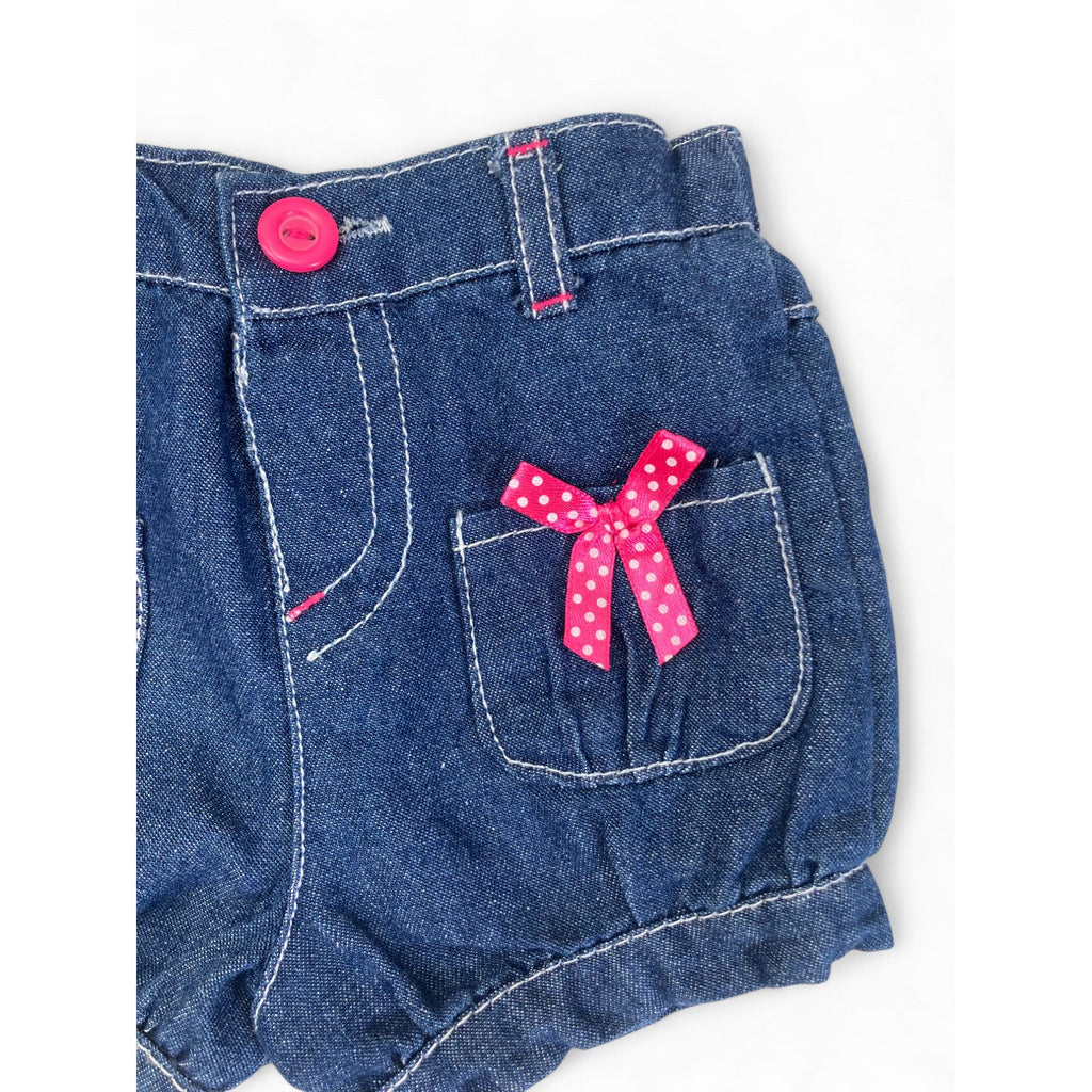 0-3M Blue Denim Shorts With Pink Bows - Cuddlesome