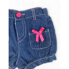 0-3M Blue Denim Shorts With Pink Bows - Cuddlesome