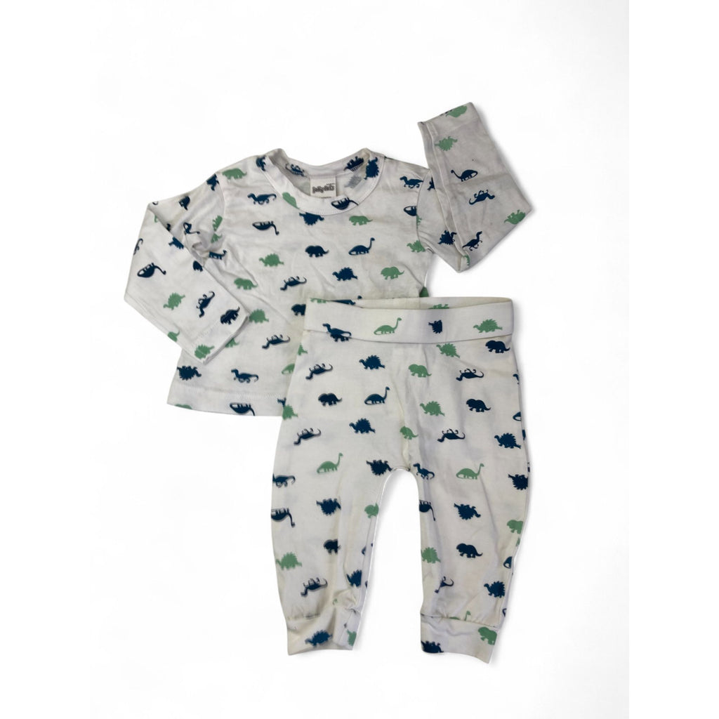 0-3M White & Blue-Green Dinosaur Sleep Set - Jolly Tots