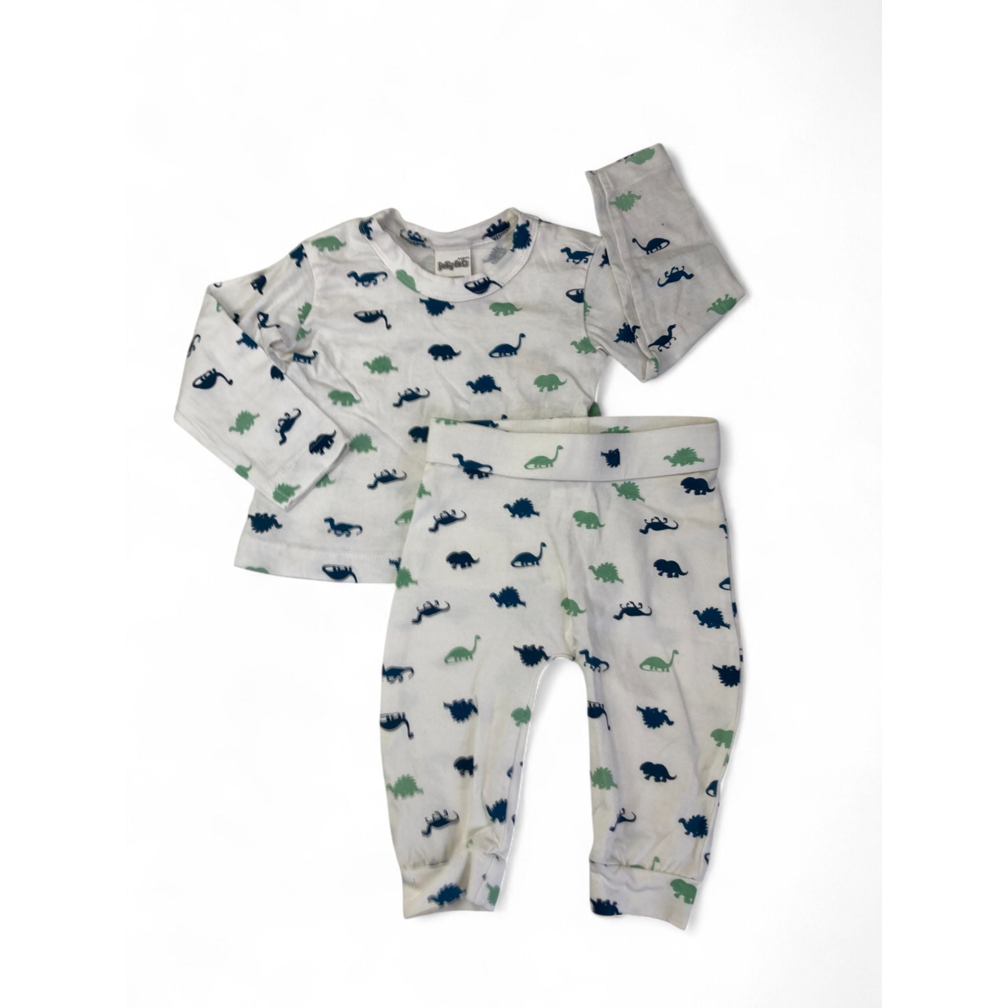 0-3M White & Blue-Green Dinosaur Sleep Set - Jolly Tots