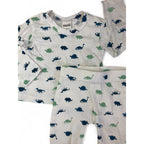 0-3M White & Blue-Green Dinosaur Sleep Set - Jolly Tots