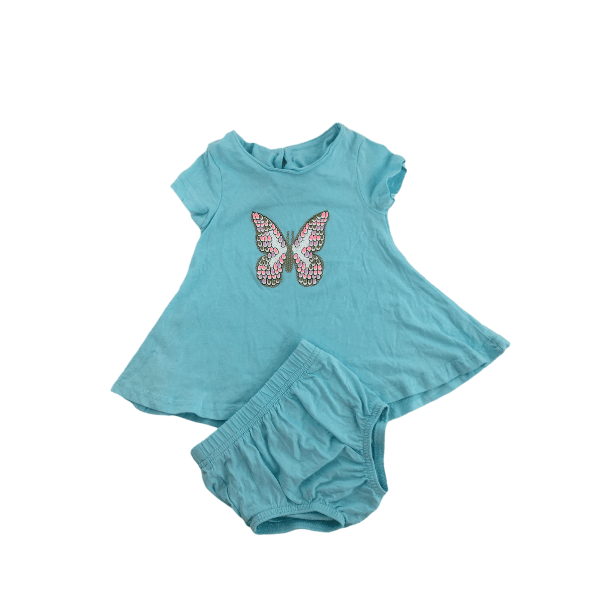 3-6M Aqua Glitter Butterfly T-shirt Dress & Bloomer - Woolworths