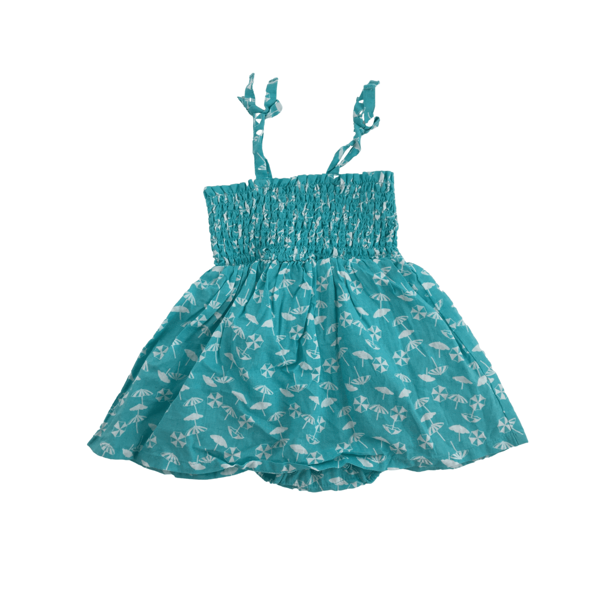 1-3M Aqua & White Umbrella Print Shirred Romper Dress - Woolworths