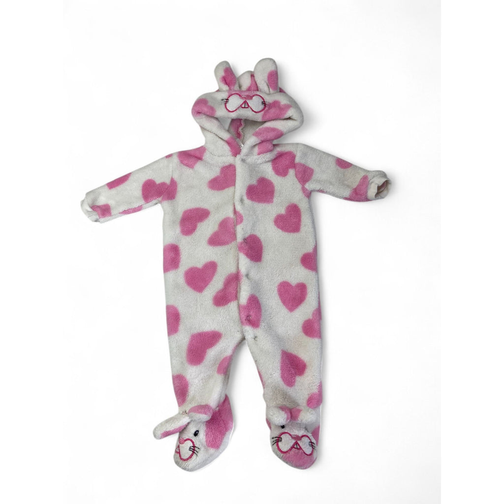 Newborn White & Pink Heart Fleece Snap Onesie - Jet