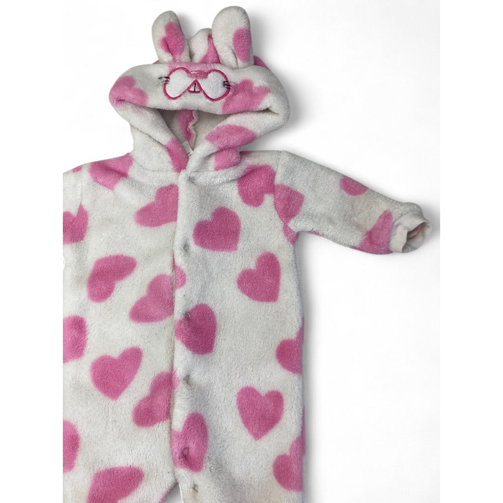 Newborn White & Pink Heart Fleece Snap Onesie - Jet