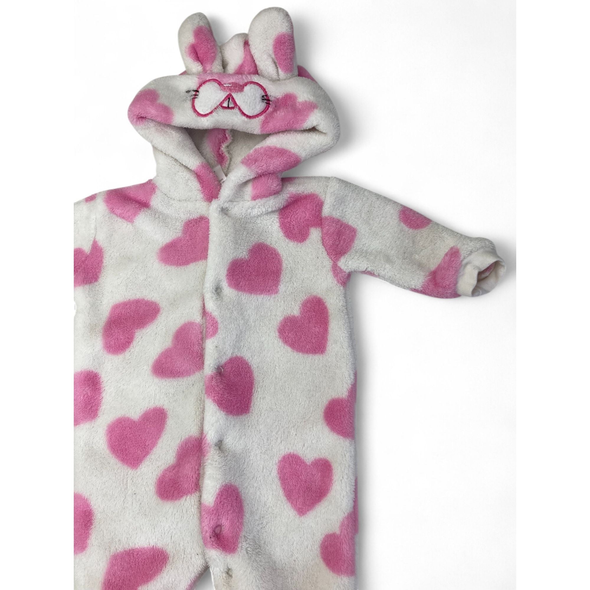 Newborn White & Pink Heart Fleece Snap Onesie - Jet
