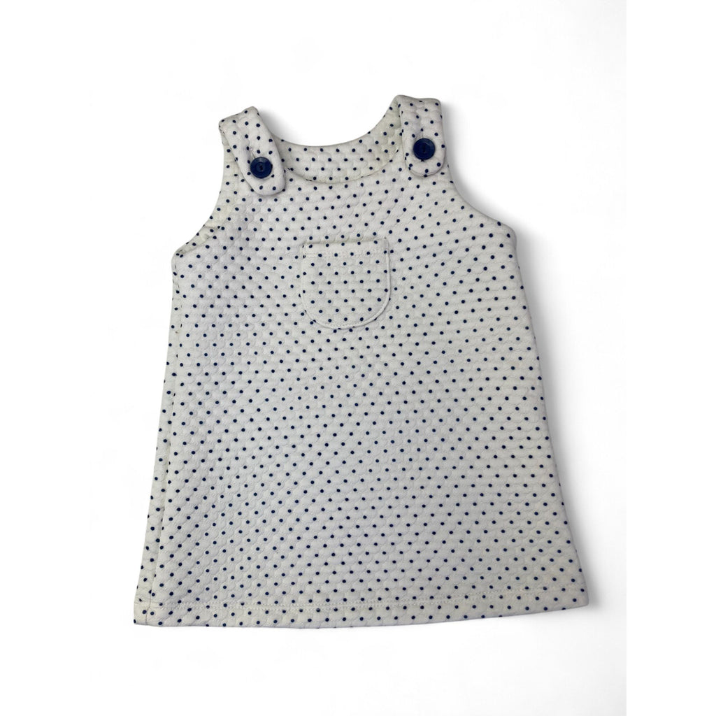 3-6M White & Navy Blue Dotted Quilted Pinafore Dress - Woolworths
