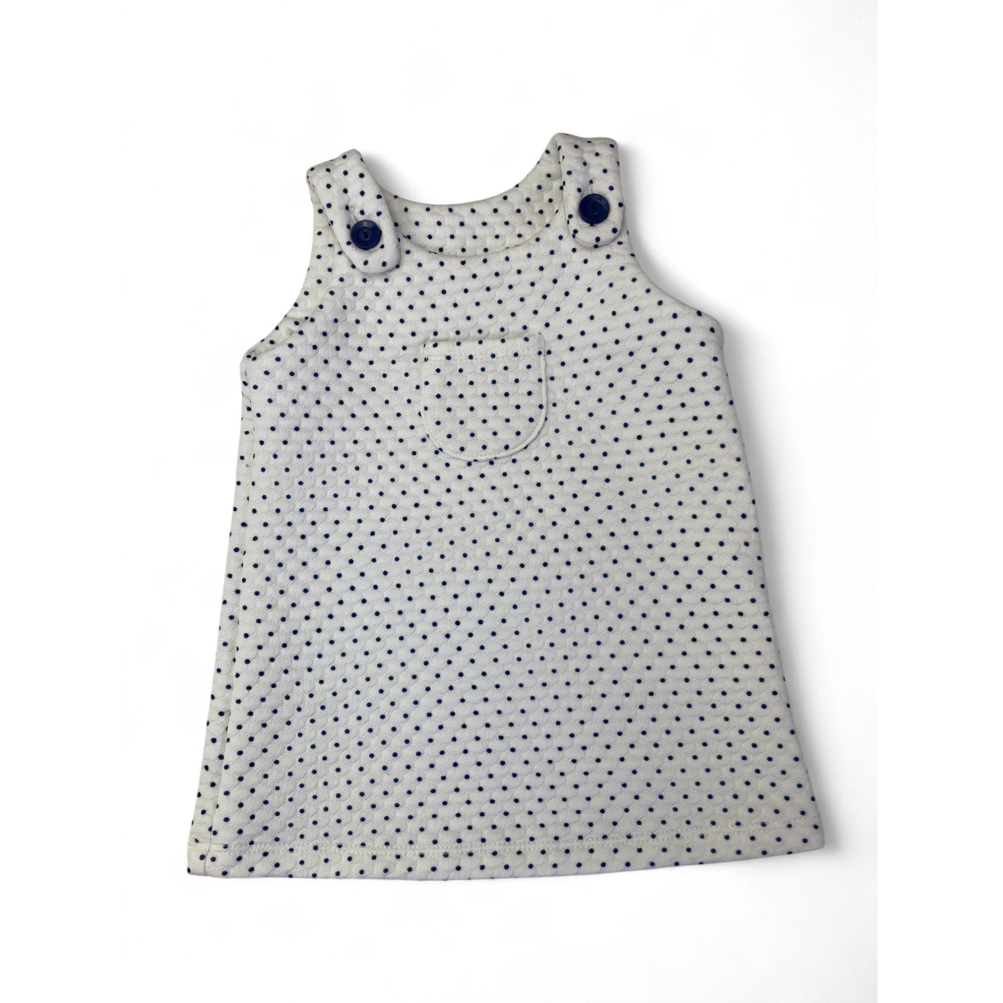 3-6M White & Navy Blue Dotted Quilted Pinafore Dress - Woolworths