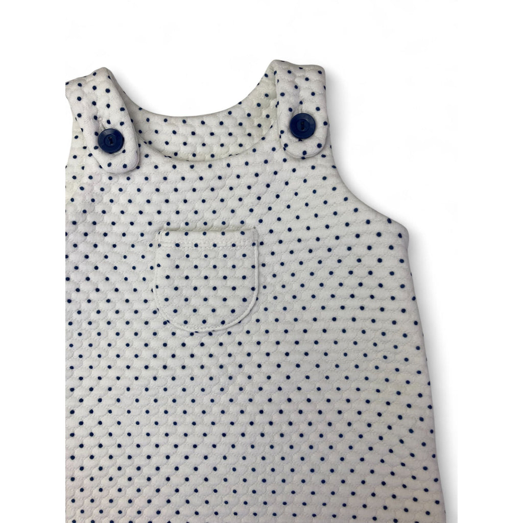 3-6M White & Navy Blue Dotted Quilted Pinafore Dress - Woolworths