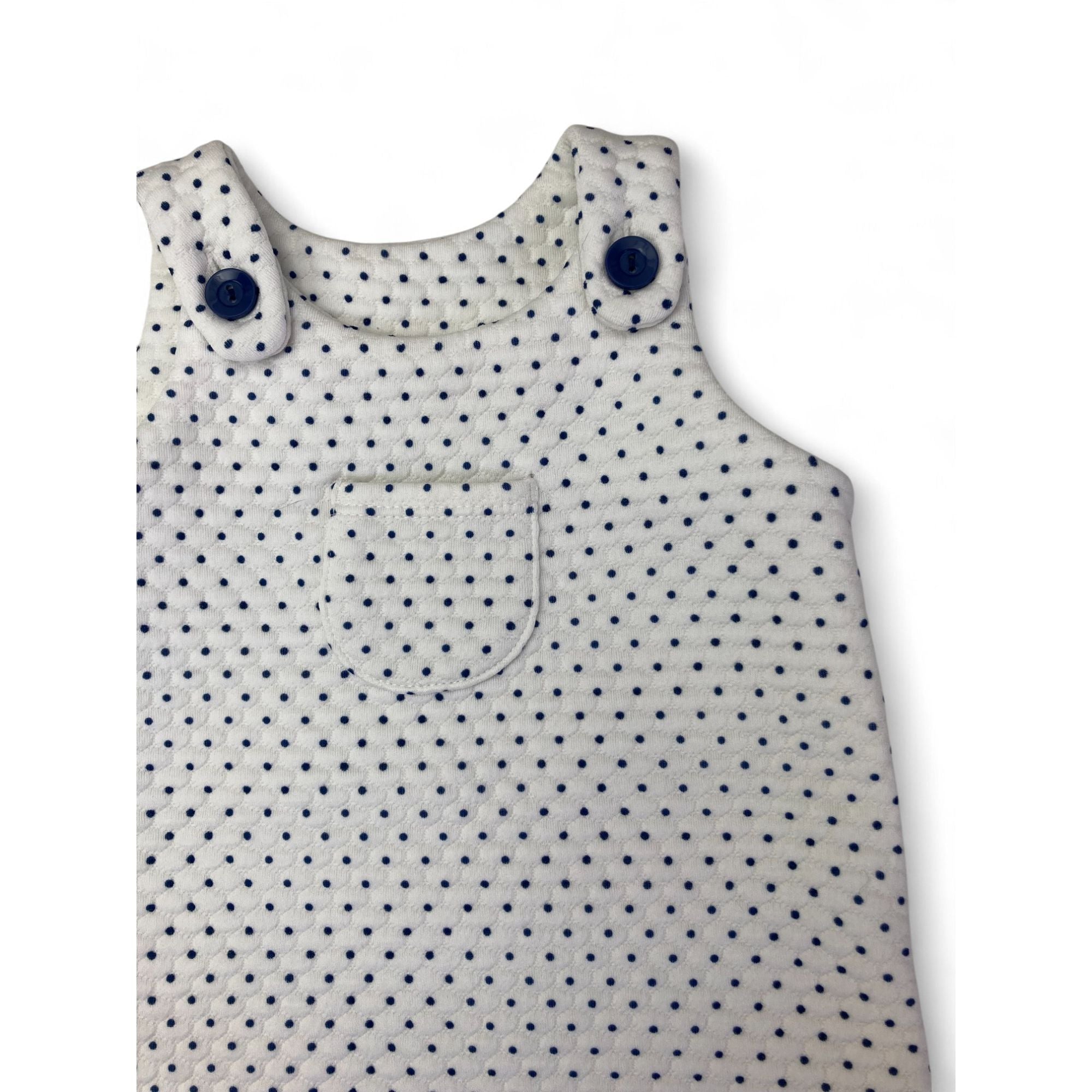 3-6M White & Navy Blue Dotted Quilted Pinafore Dress - Woolworths