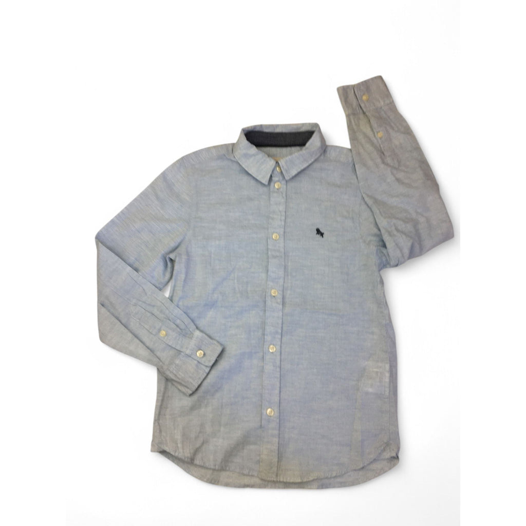 US 7-8Y Light Blue Melange Cotton Button Shirt - H&M
