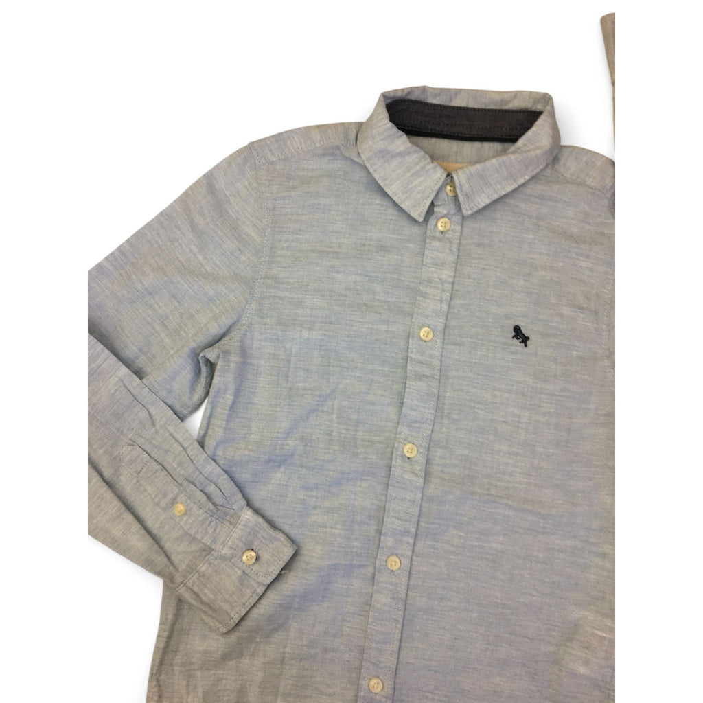US 7-8Y Light Blue Melange Cotton Button Shirt - H&M
