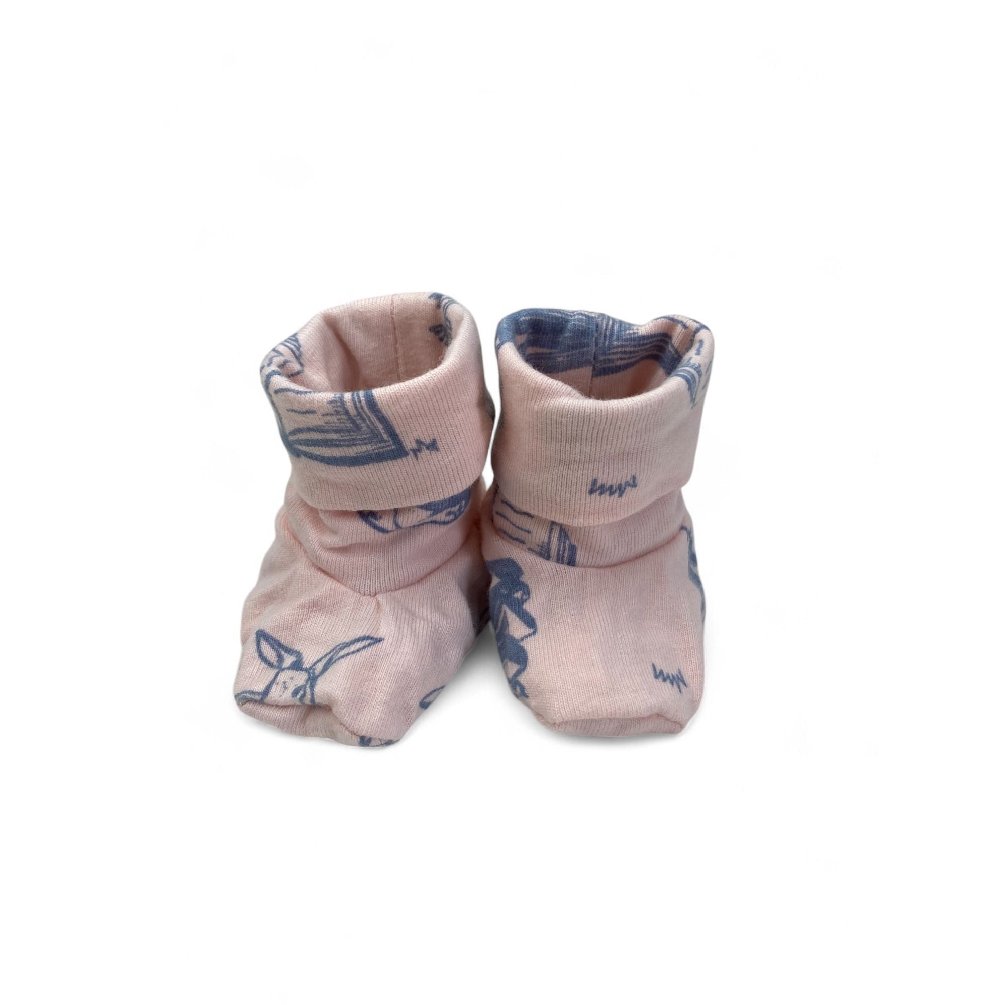 Newborn Light Pink & Grey Fabric Booties  - Keedo