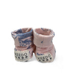 Newborn Light Pink & Grey Fabric Booties  - Keedo