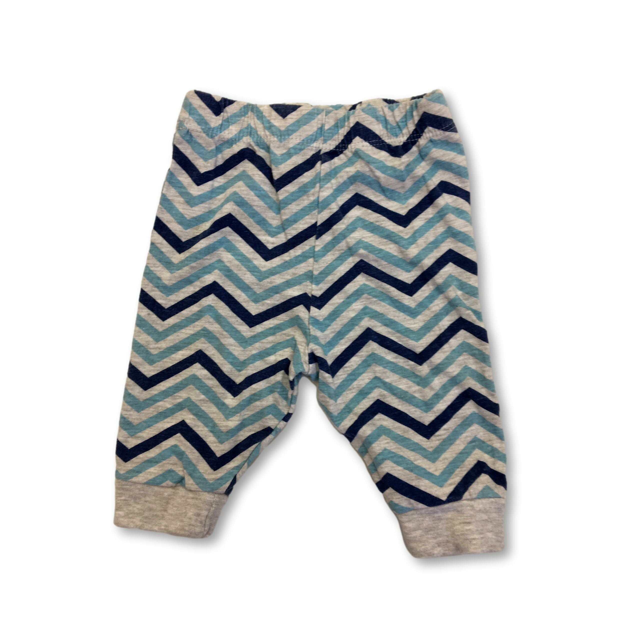 3-6M Grey & Blue Striped Leggings - Tiny Tots