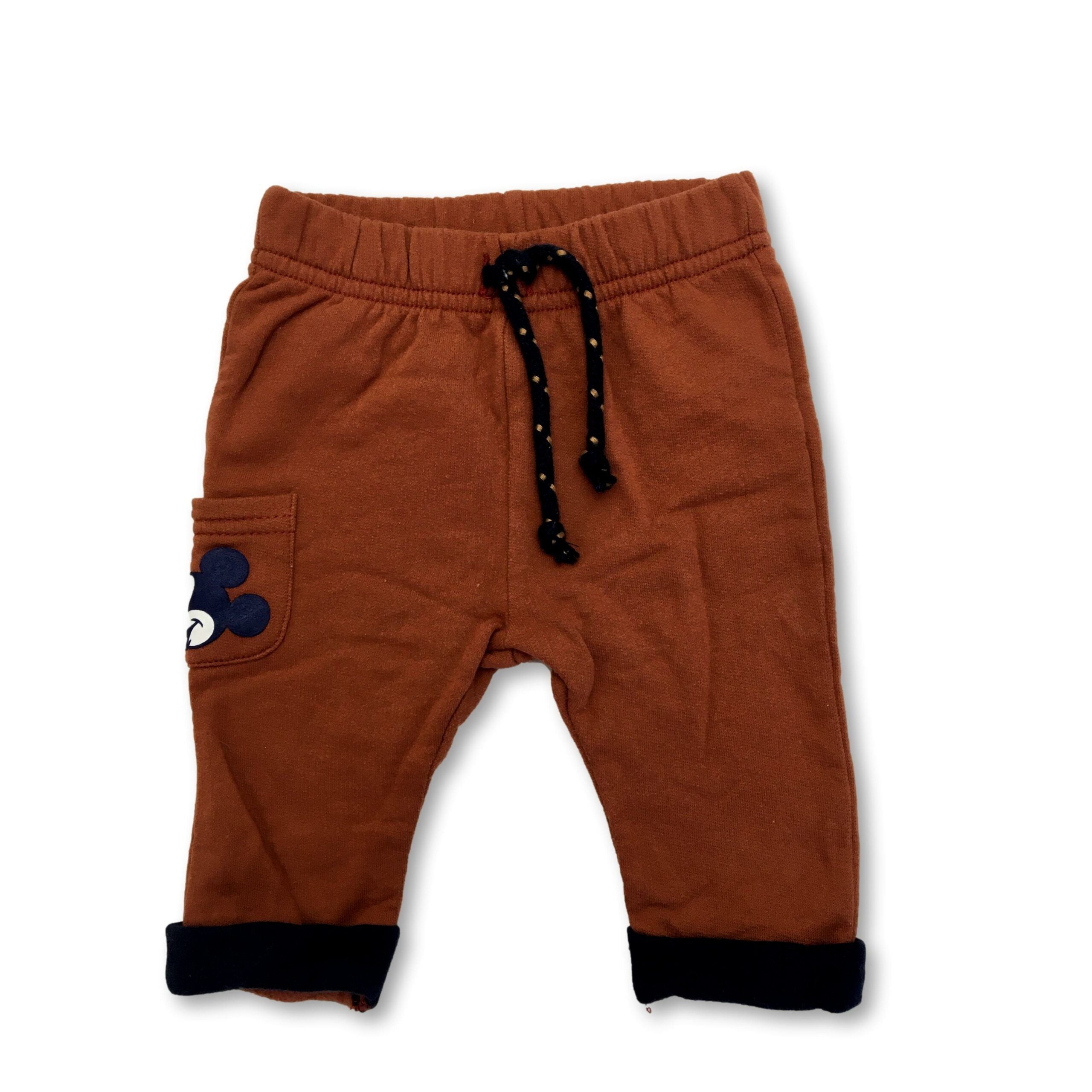 0-3M Brown & Navy Mickey Mouse Track Pants - Disney