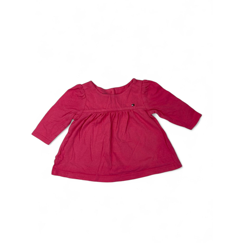 3-6M Cerise Pink Long Sleeve Baby Doll Top - Tommy Hilfiger