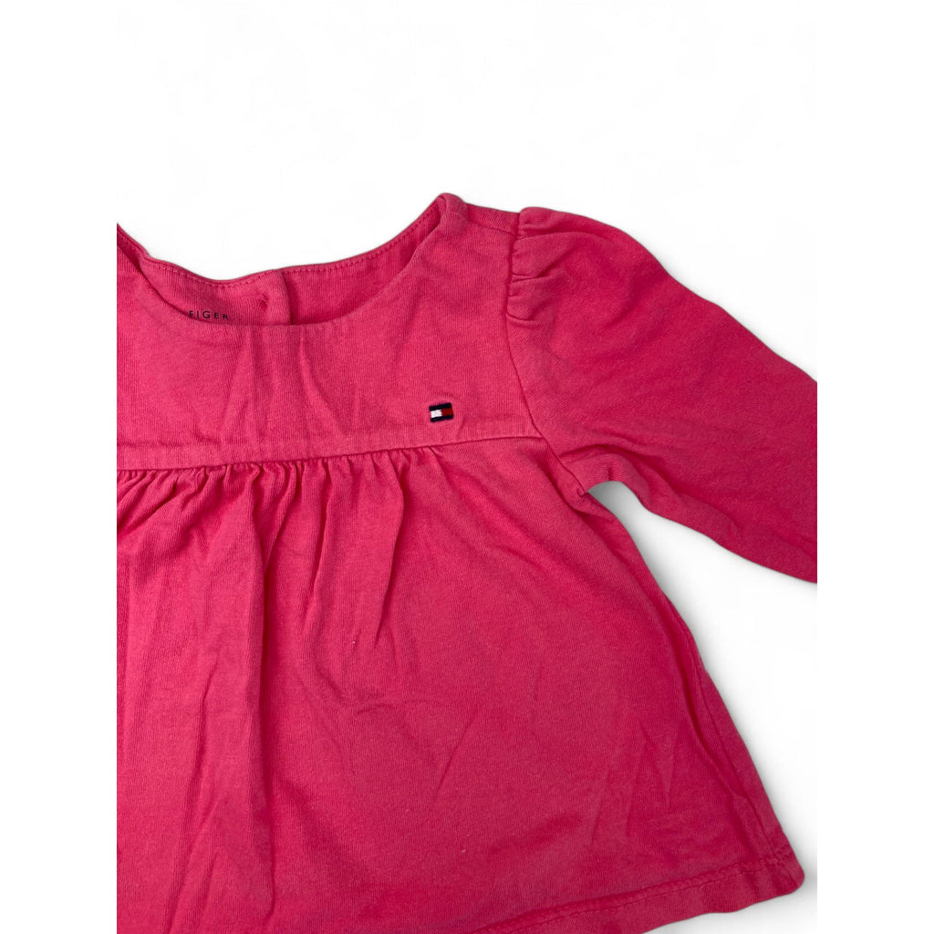 3-6M Cerise Pink Long Sleeve Baby Doll Top - Tommy Hilfiger