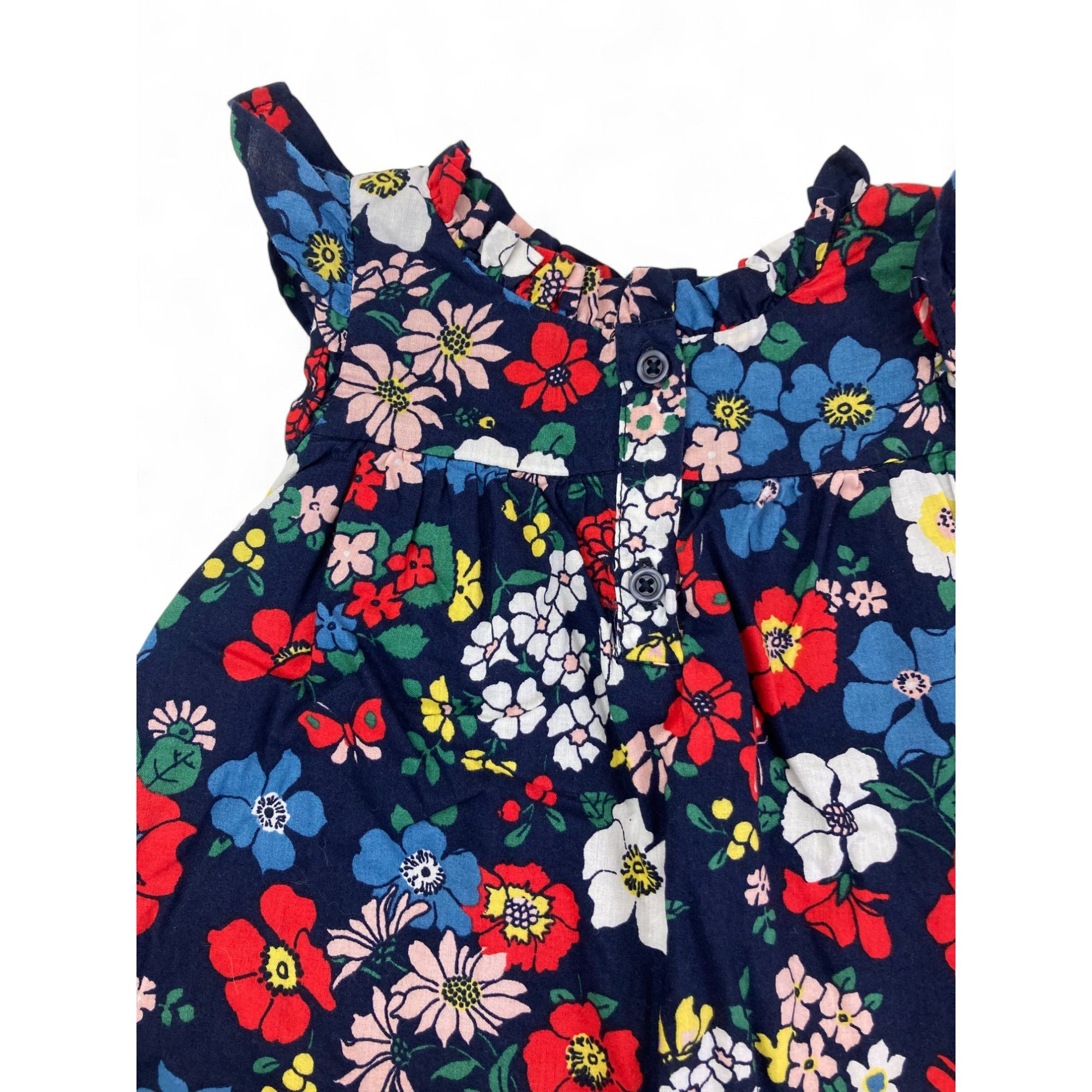 0-3M Navy Blue floral Half Button Dress - Gap