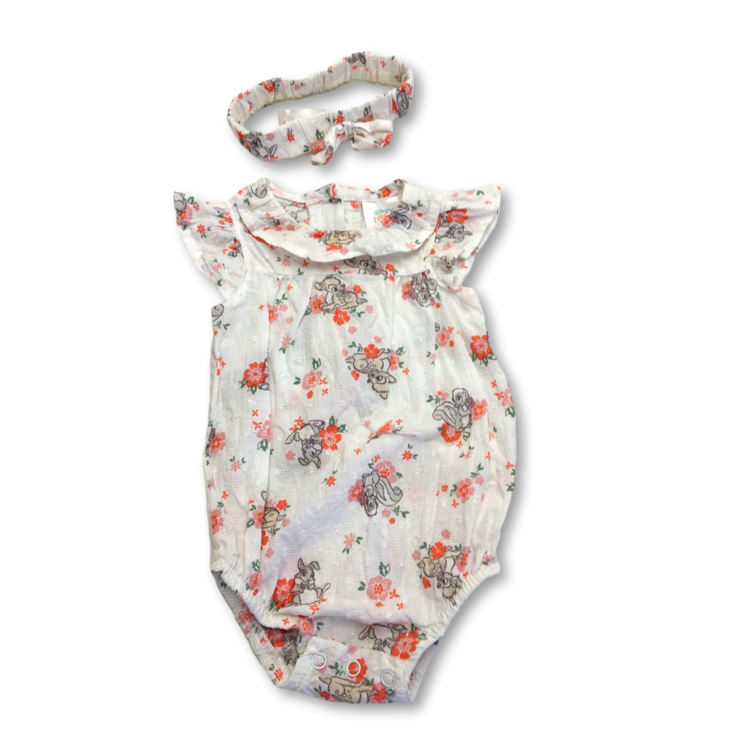 0-3M Cream Floral Bambi Romper & Headband - Disney