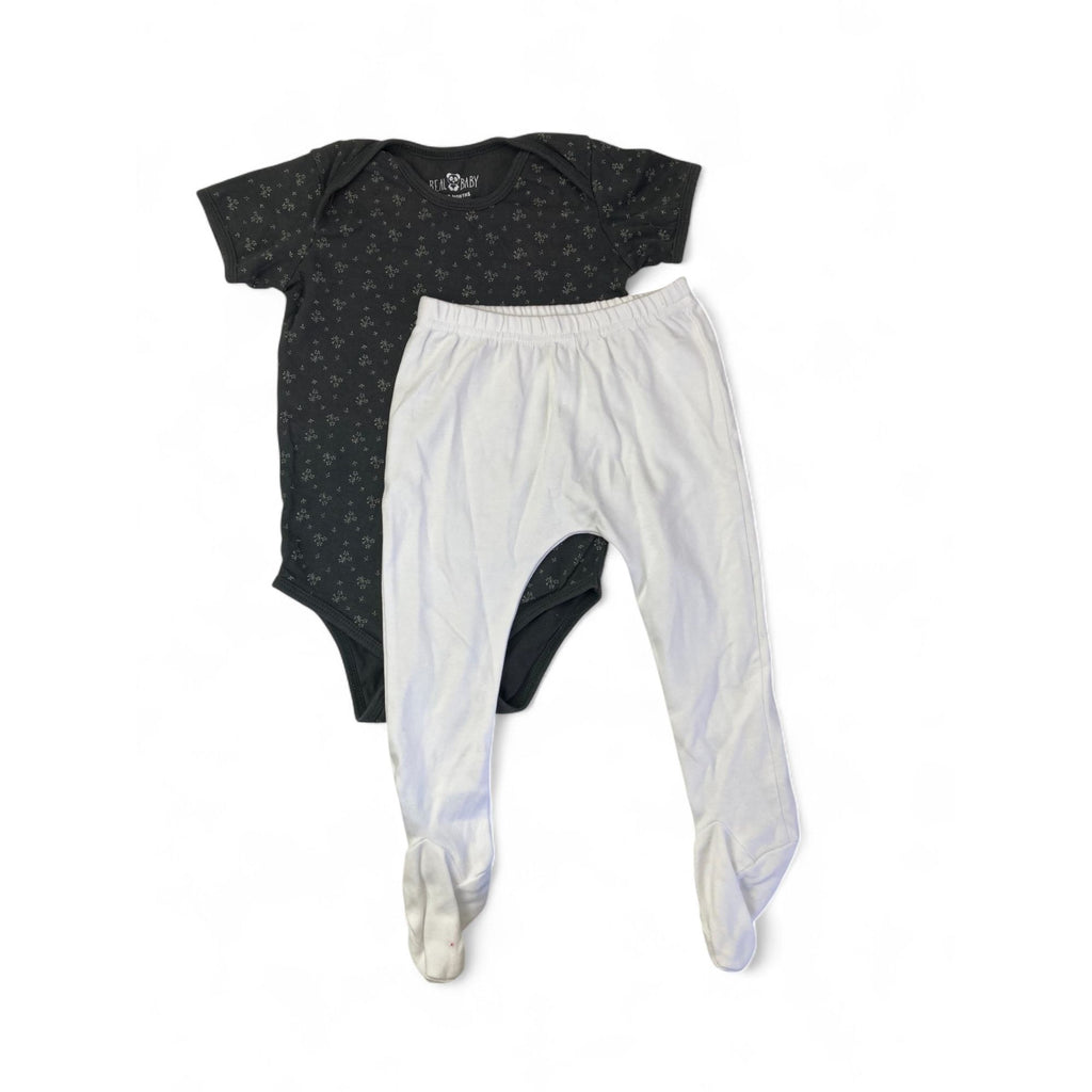 12-18M Grey Floral Romper & White Leggings - Real, Clicks