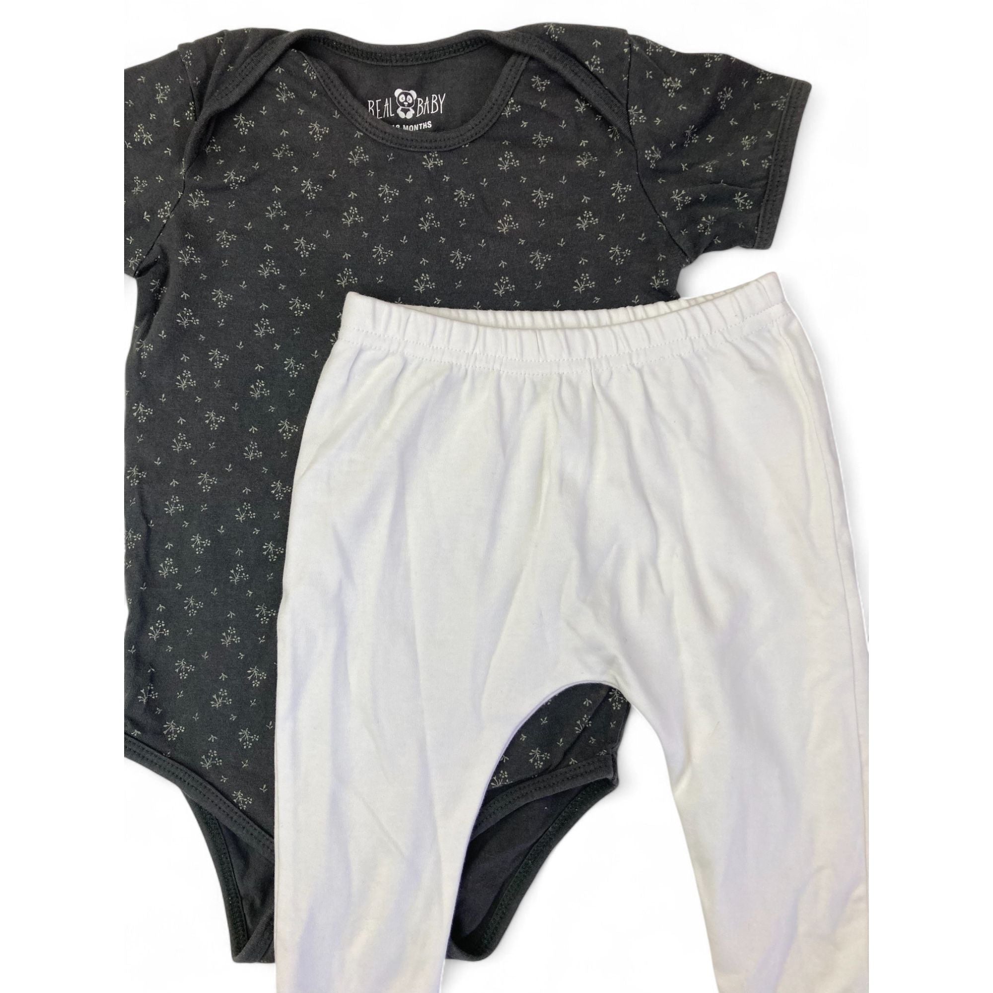 12-18M Grey Floral Romper & White Leggings - Real, Clicks