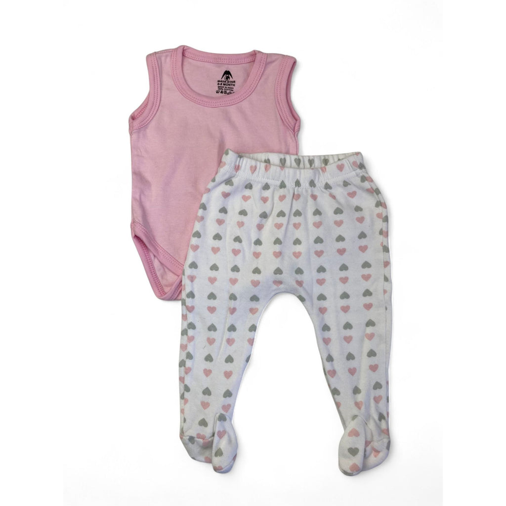 0-3M Pink Sleeveless Bodysuit & Heart Leggings - Maya Star, Jet