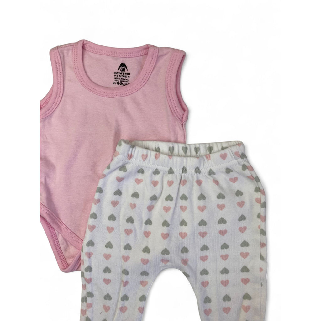 0-3M Pink Sleeveless Bodysuit & Heart Leggings - Maya Star, Jet