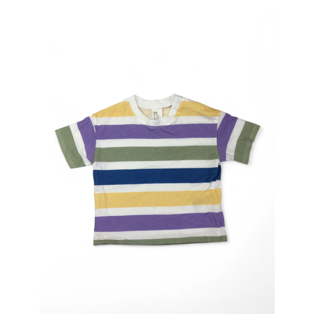 UK 6-9M Cream, Yellow, Purple & Green Stripe T Shirt - H&M