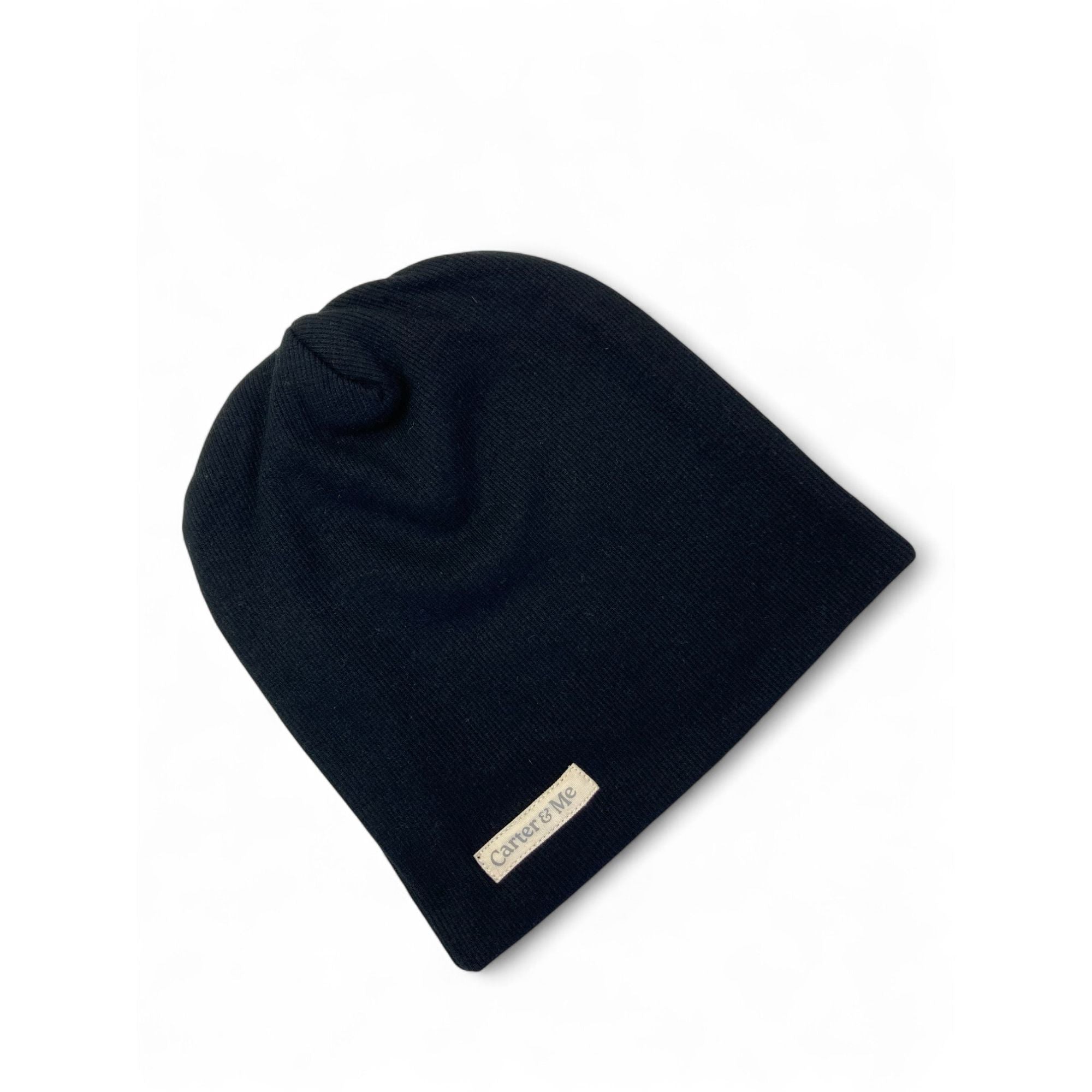 One Size - Black Ribbed Slouch Beanie - Carter & Me