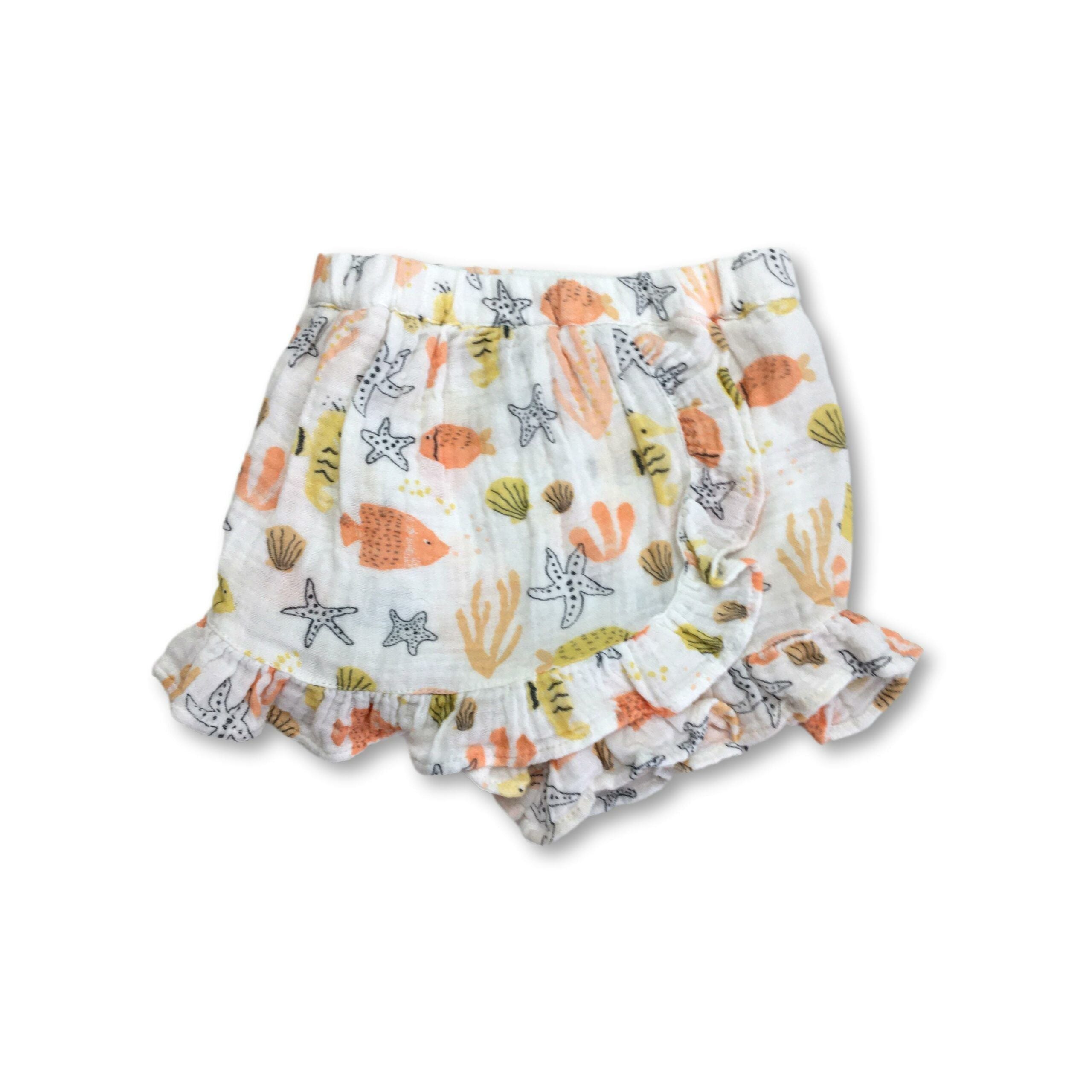 3-6M White & Peach Muslin Sea Life Skort - Marks & Spencer