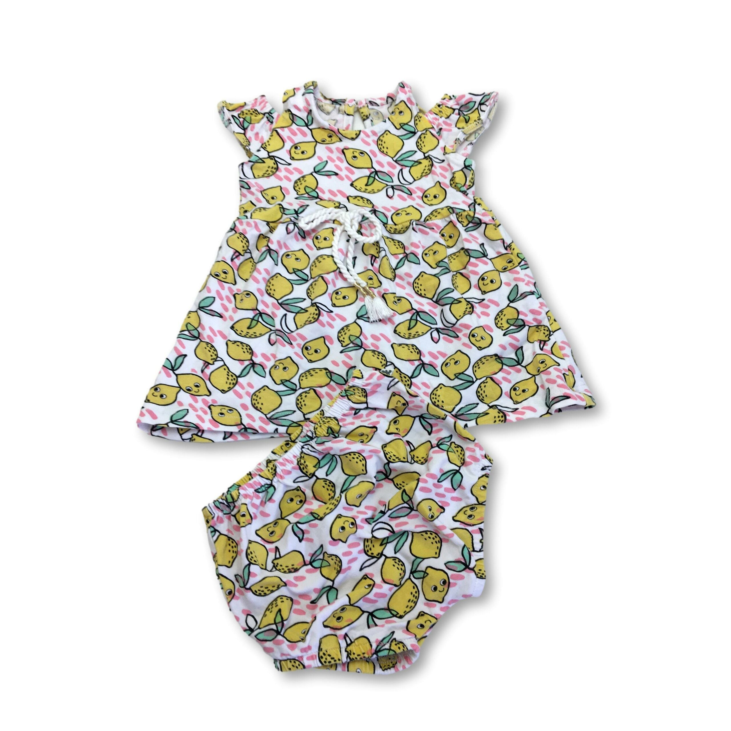 1-3M White, Pink & Lemon Dress & Bloomer - Woolworths
