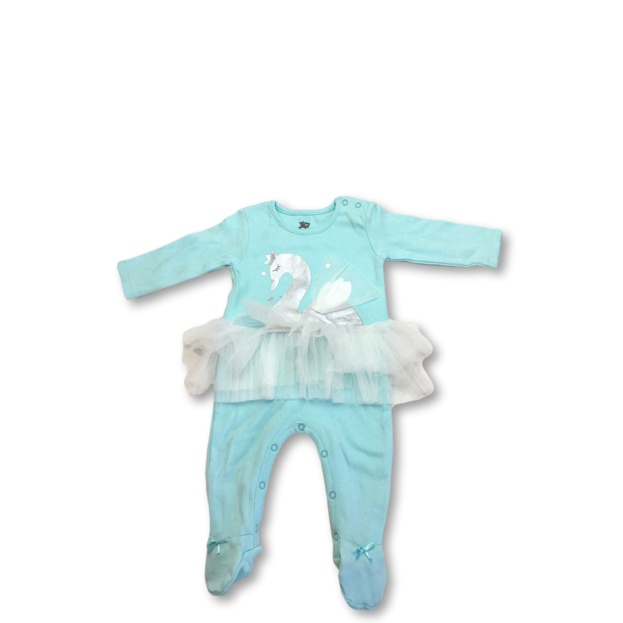 1-3M Aqua & White Tulle Swan Footed Onesie - Woolworths