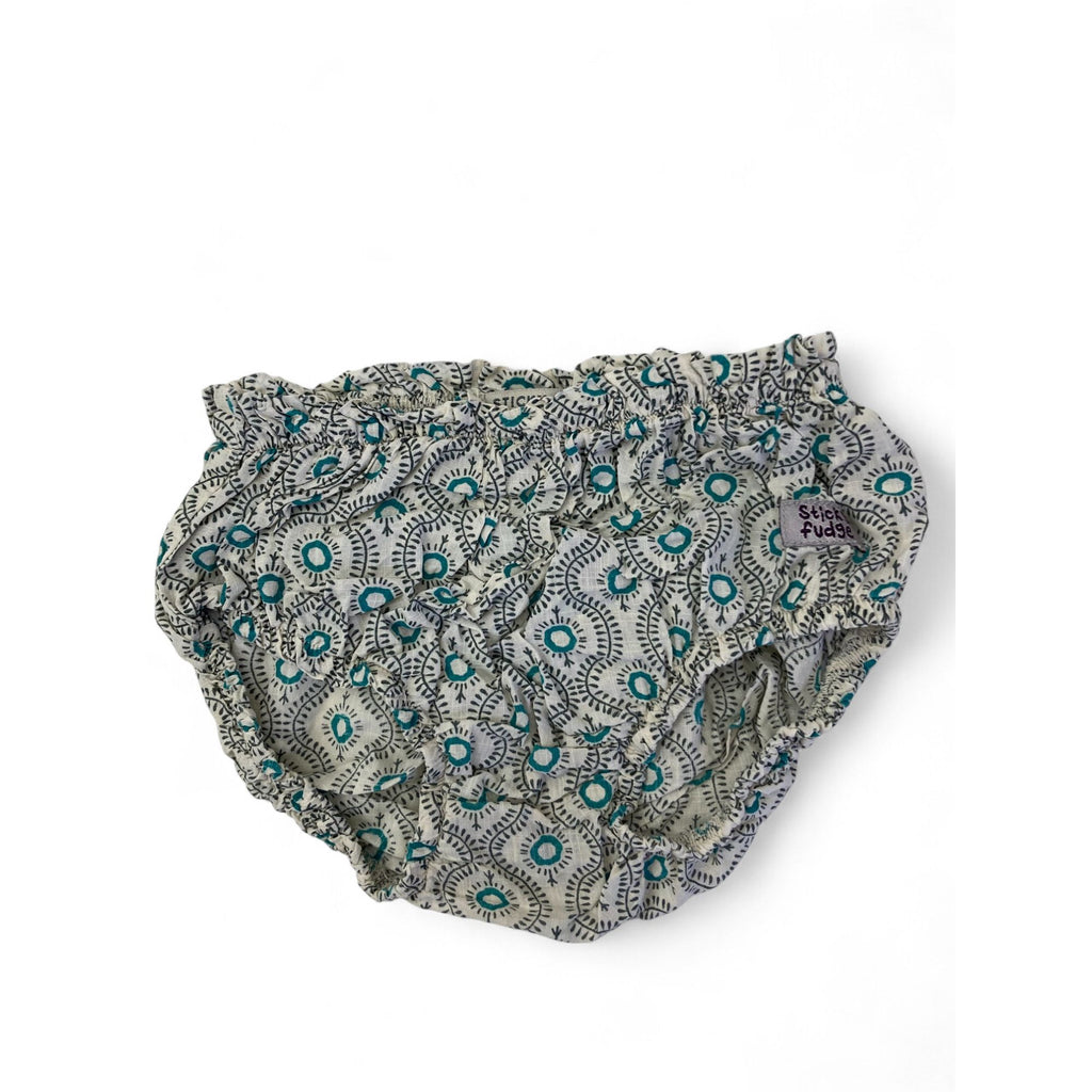 6-12M Cream & Blue Cotton Bloomer - Sticky Fudge