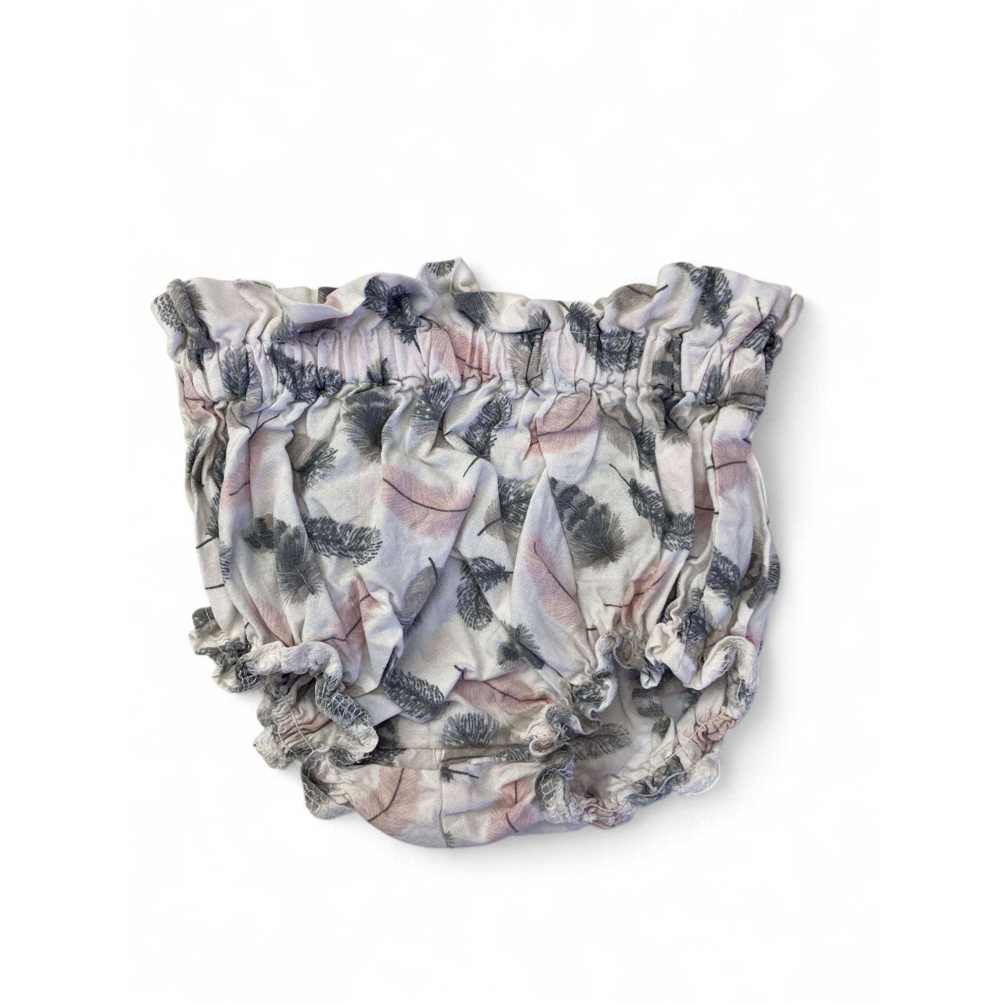6-9M White, Grey & Pink Feather Paperbag Bloomer - Beaula Baba