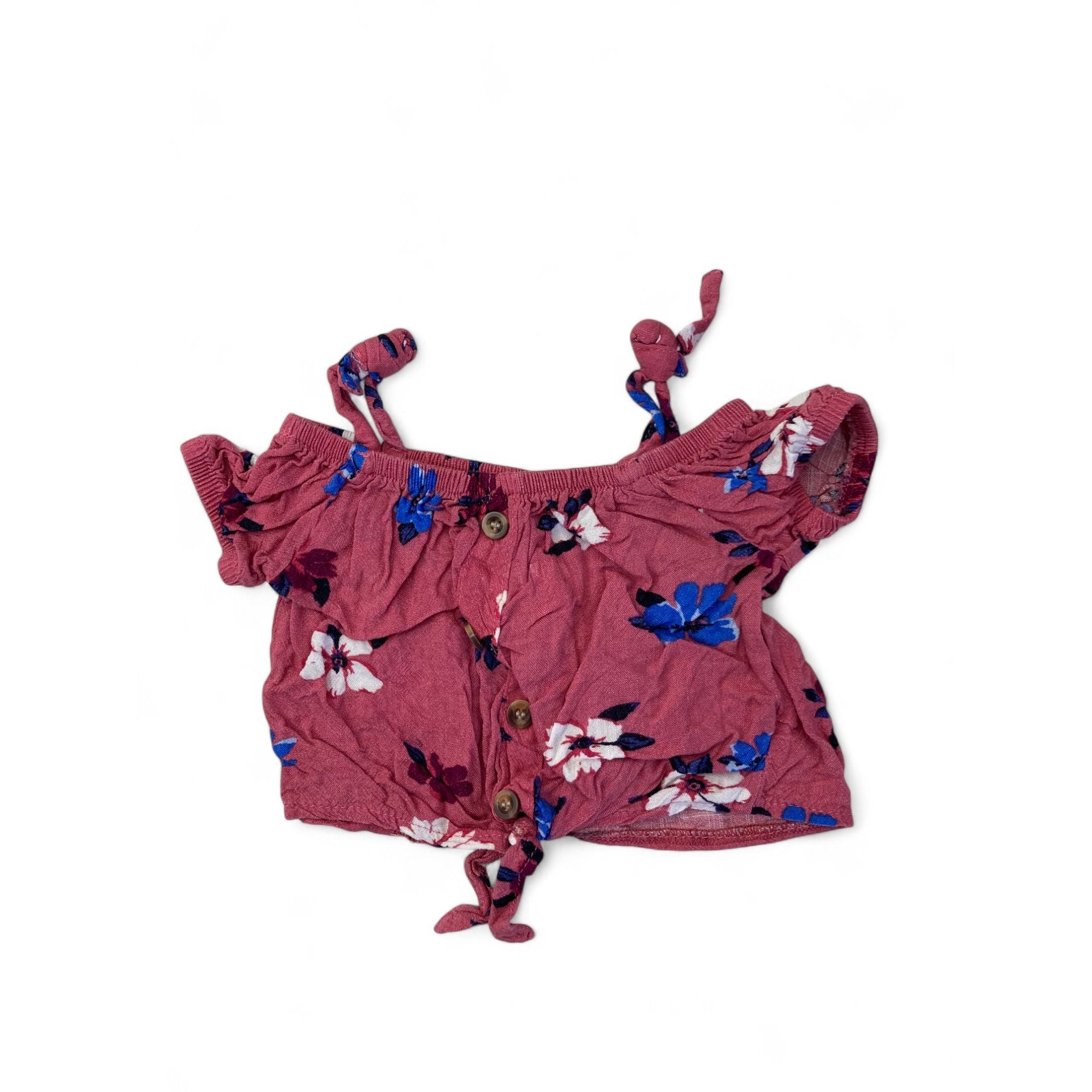 3-6M Dusty Pink Button Front Tie Viscose Crop Top - Ackermans