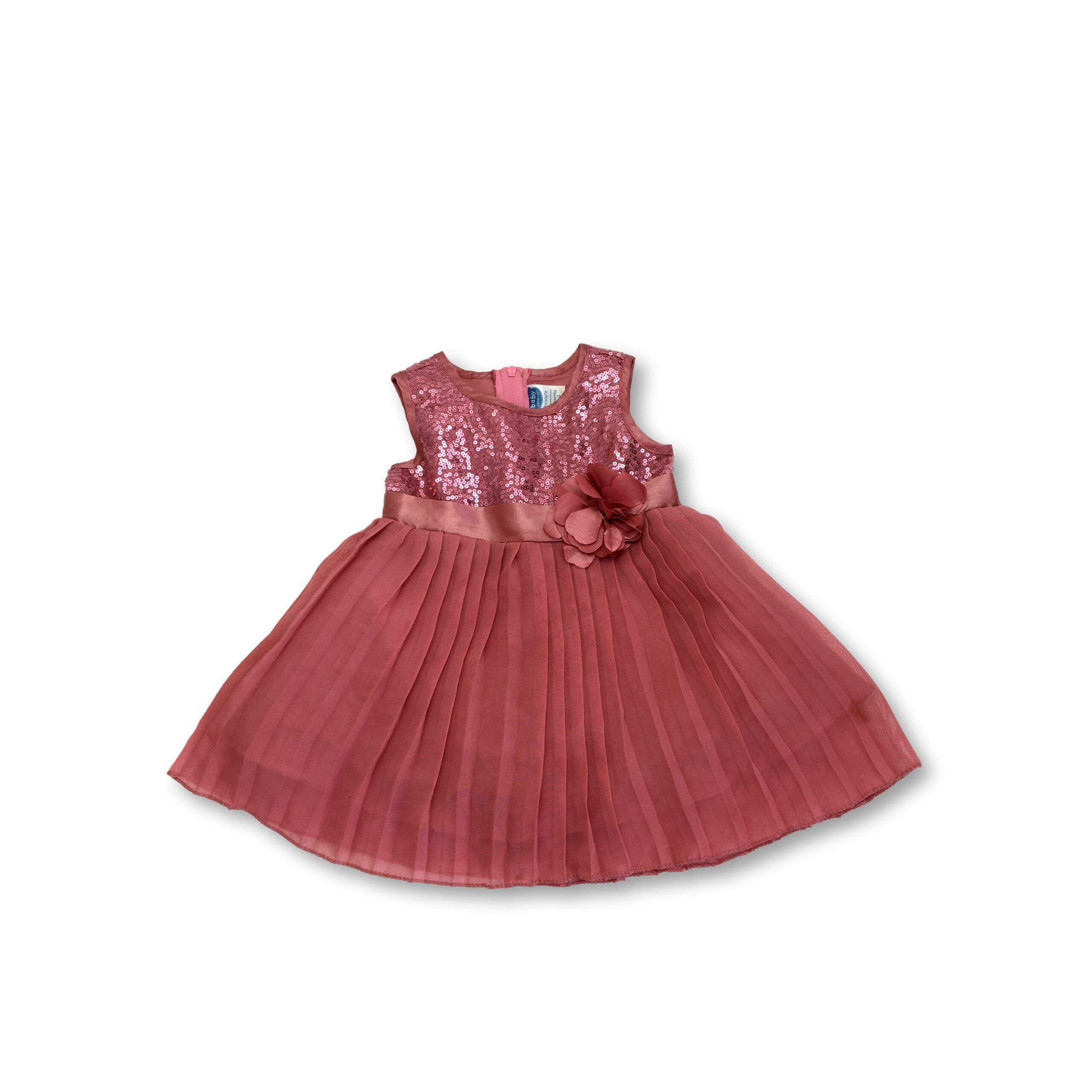 3-6M Pink Sequin Pleated Chiffon Dress - Ackermans