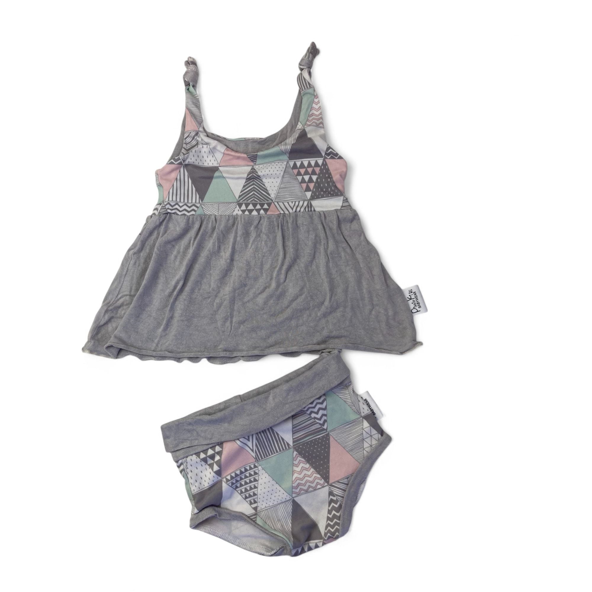 3-6M Grey Pastel Strappy Peplum Top & Bloomer - Pikkie Kids Baby Wear