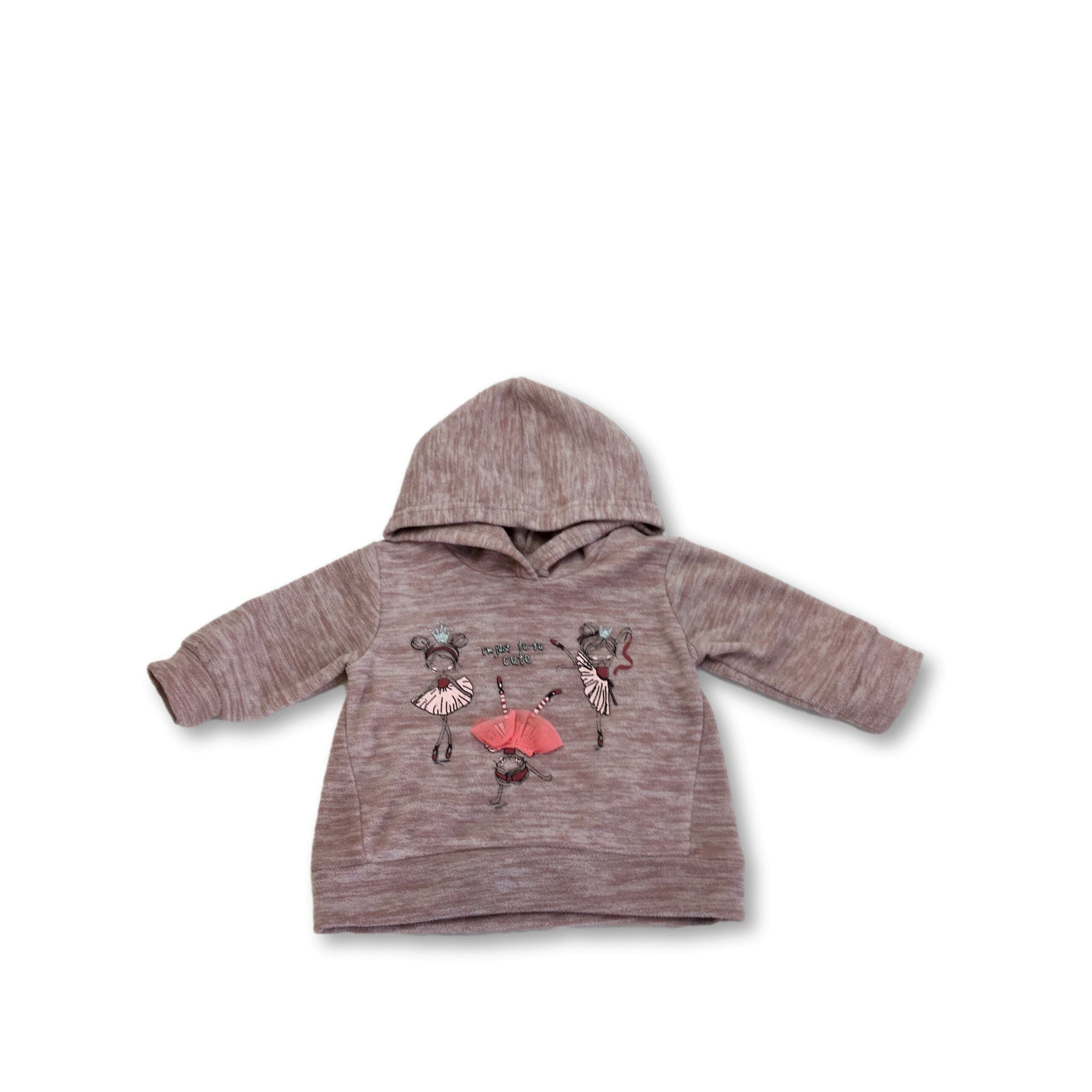 3-6M Pink Melange Fleece Hoodie - Ackermans