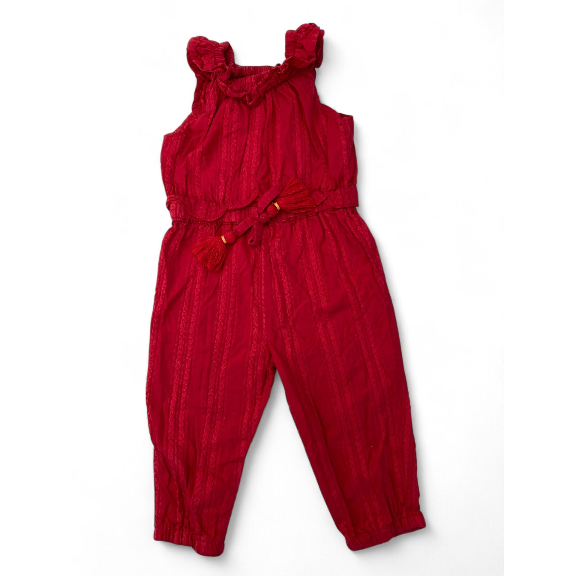 6-12M Red Sleeveless Easy Waist Jumpsuit - Cuddlesome