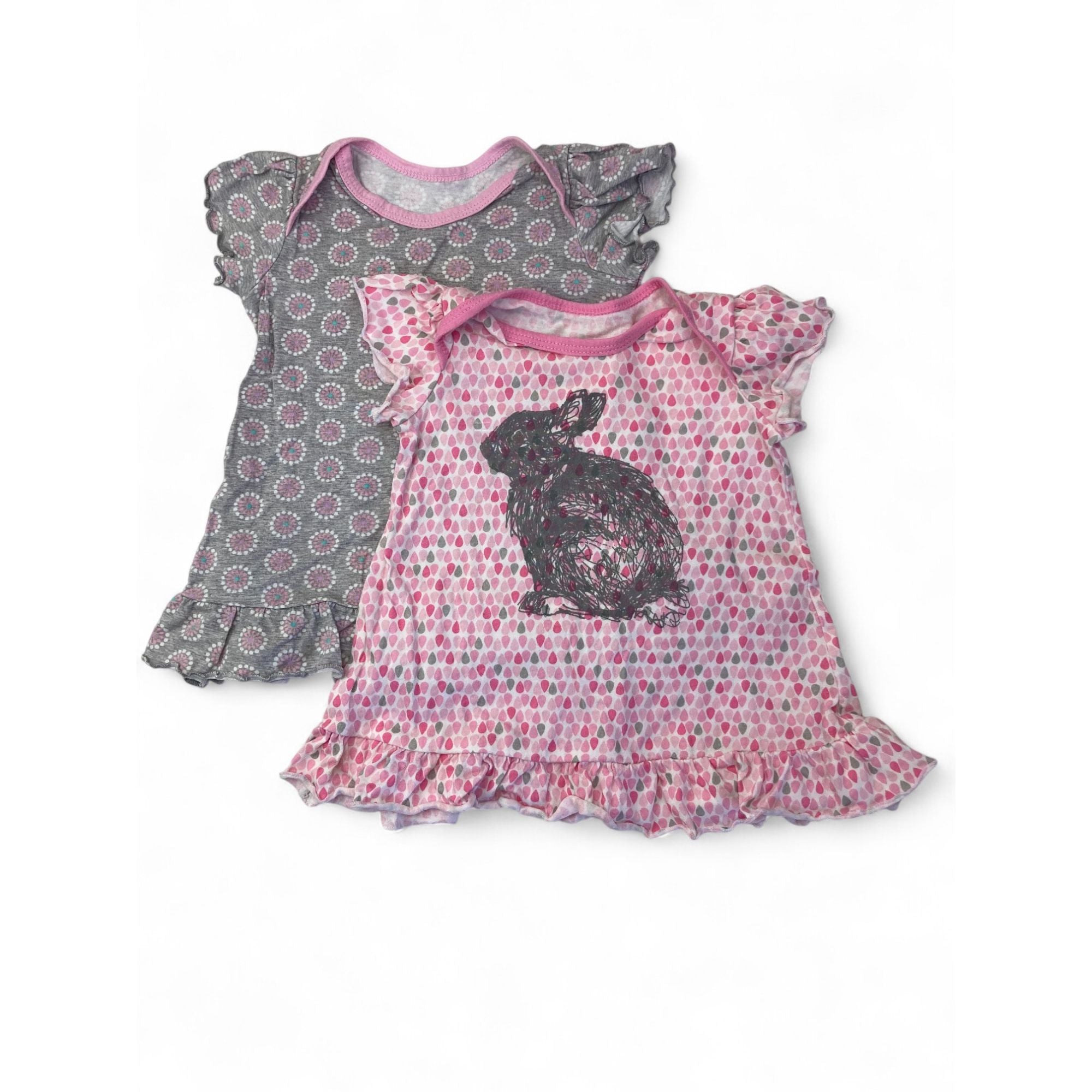 3-6M Grey & Pink Printed Drop Waist T Shirt Tunic - Woolworths