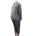 Large - Grey Soft Knit Ribbed Maternity Sweater & Jogger Set - Aneenhenze