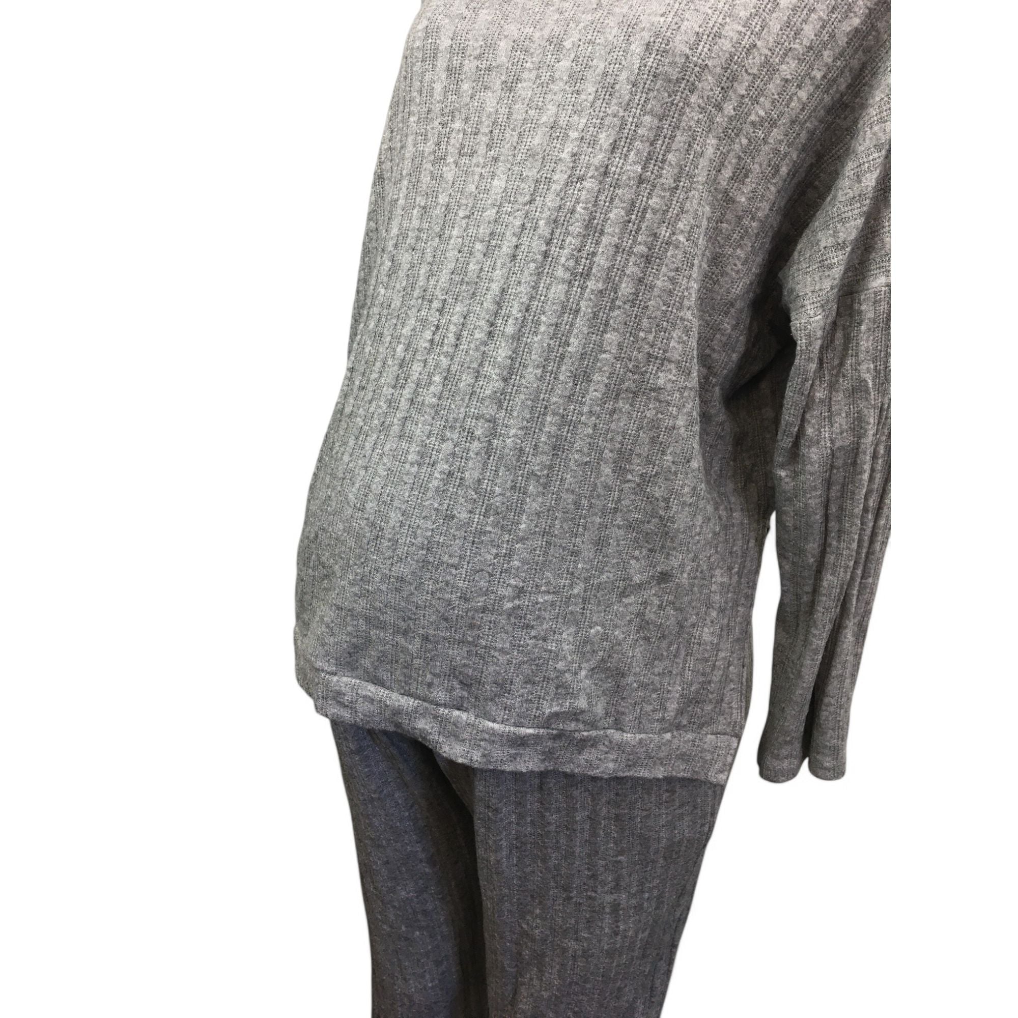 Large - Grey Soft Knit Ribbed Maternity Sweater & Jogger Set - Aneenhenze