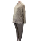 Large - Beige Soft Knit Ribbed Maternity Sweater & Jogger Set - Aneenhenze
